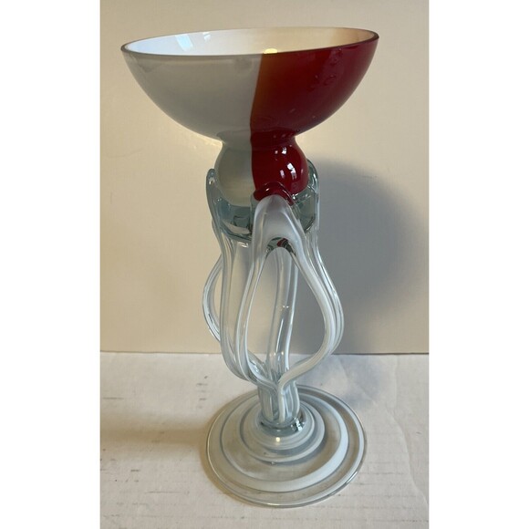 Krosno Jozefina Hand Blown Red & White Glass Octopus Candle Holder Votive Cup - Picture 3 of 11
